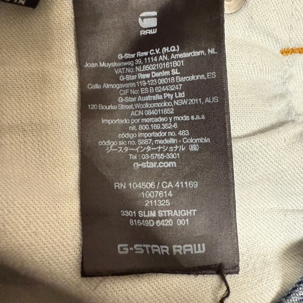 G-Star Raw Mens Jeans W36 L32‎ 3301 Slim Straight Dark Wash Blue Denim
